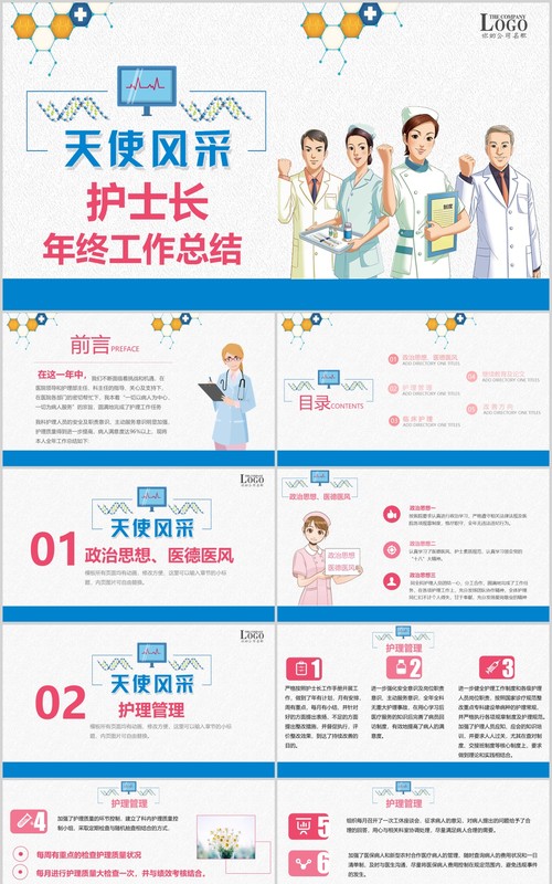 天使风采护士长述职年终工作总结PPT模板
