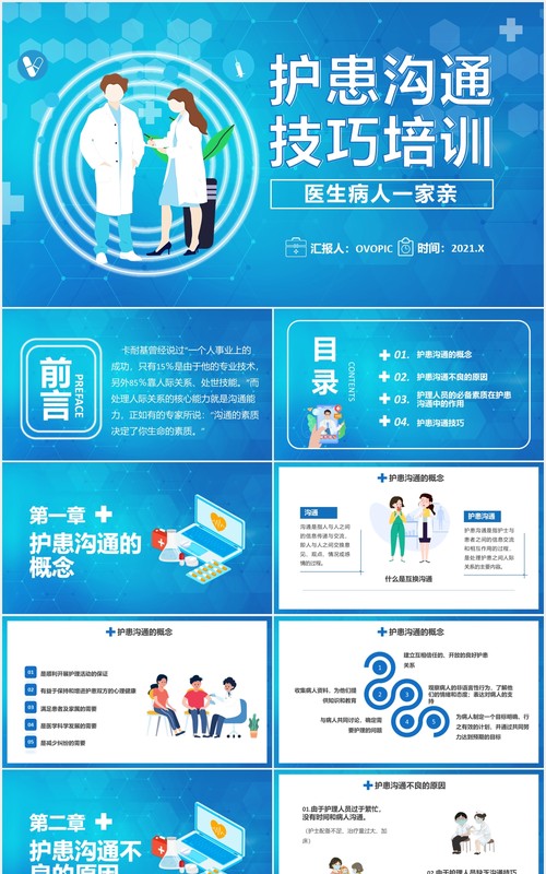 蓝色扁平化医院护患沟通技巧培训PPT模板