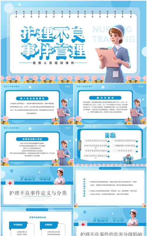 蓝色卡通风护理不良事件管理培训PPT模板
