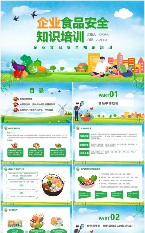 卡通风企业食品安全知识培训通用PPT模板