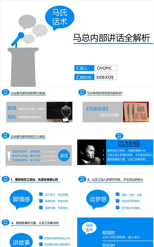 蓝色简约马云内部讲话企业文化建设PPT模板