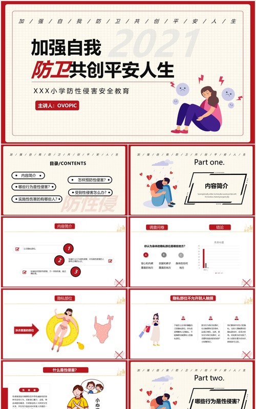 简约卡通小学防性侵害安全教育培训课件PPT模板