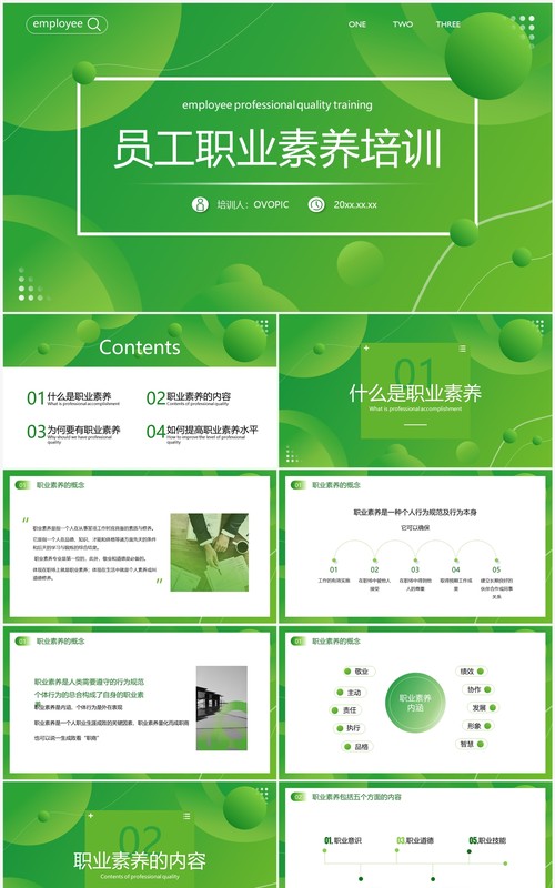 绿色简约风员工职业素养培训PPT模板