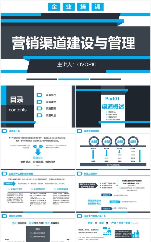 简约蓝色商务风营销市场渠道建设与管理企业职场培训PPT模板
