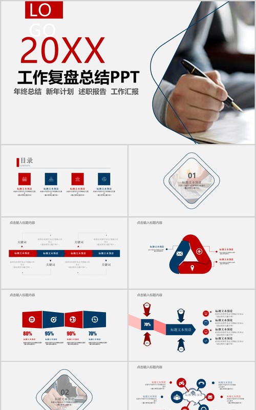 商务年终工作汇报复盘总结报告PPT模板