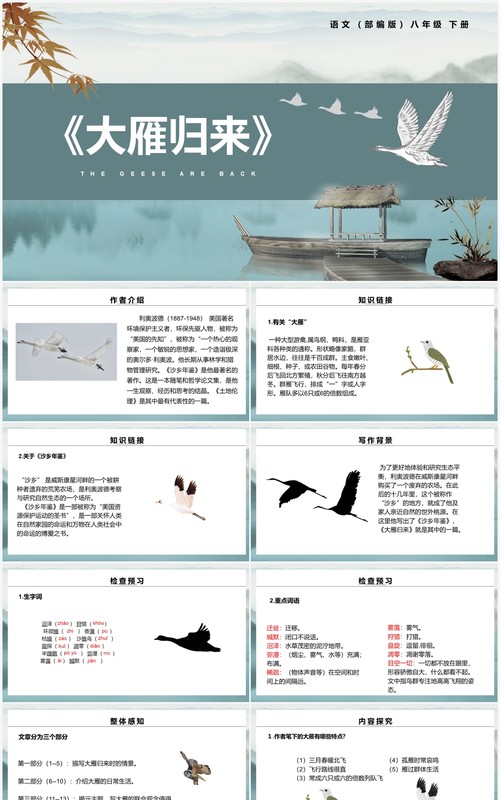 部编版八年级语文下册大雁归来课件PPT模板