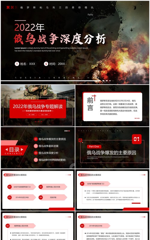 红色商务风俄乌战争深度分析解读PPT模板