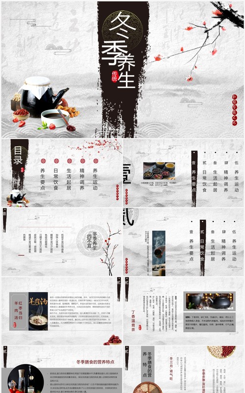古典中国风传统文化冬季养生PPT模板
