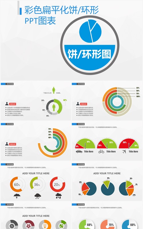 彩色创意环形饼图PPT图表