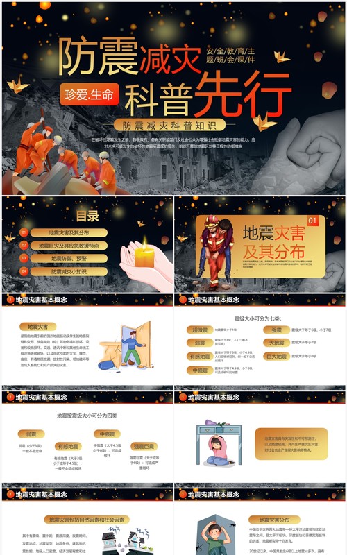 卡通风防震减灾科普知识PPT模板