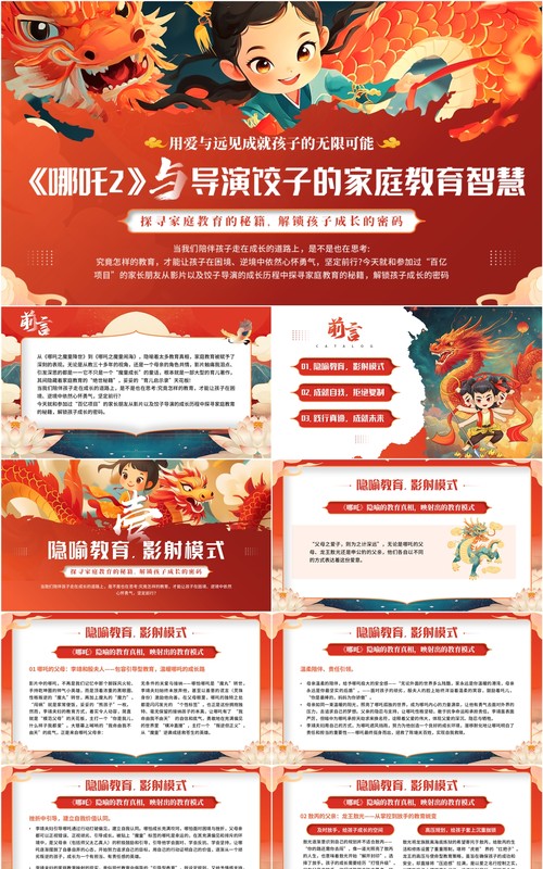 红色国潮风哪吒2与导演的家庭教育智慧PPT模板