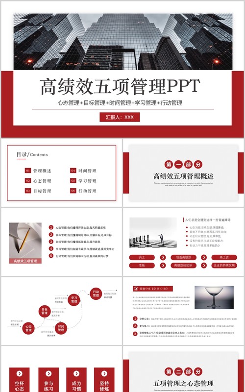 企业员工培训高绩效五项管理PPT模板
