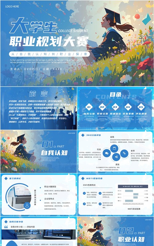 蓝色简约风大学生职业生涯规划大赛PPT模板