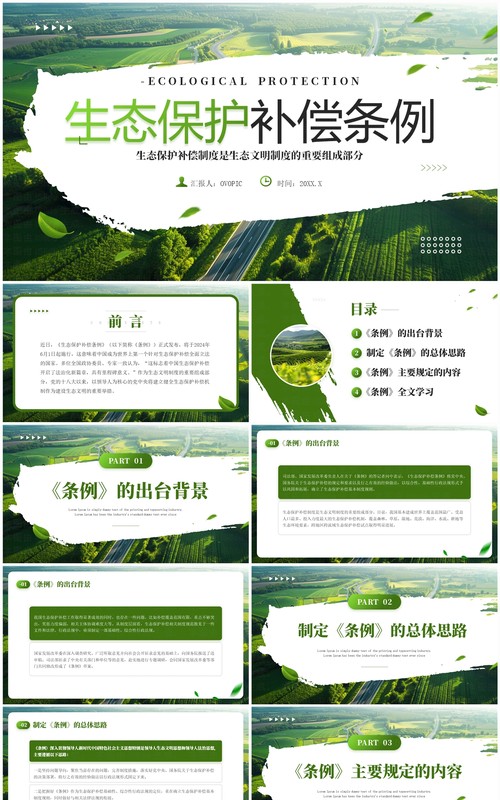 绿色简约风生态保护补偿条例PPT模板