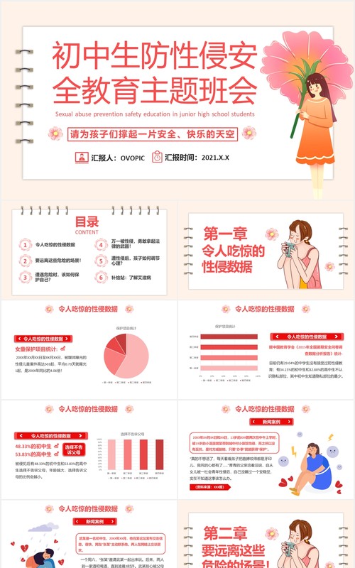 卡通初中生防性侵安全教育主题班会PPT模板