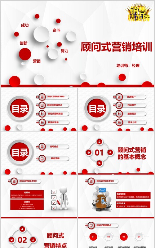 红色销售精英培训顾问式营销PPT模板