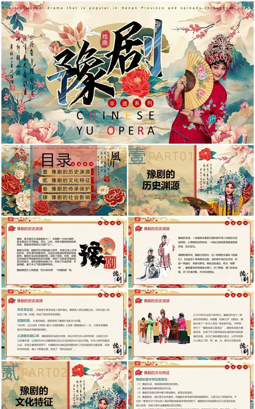 黄色古典中国风非遗系列之豫剧PPT模板