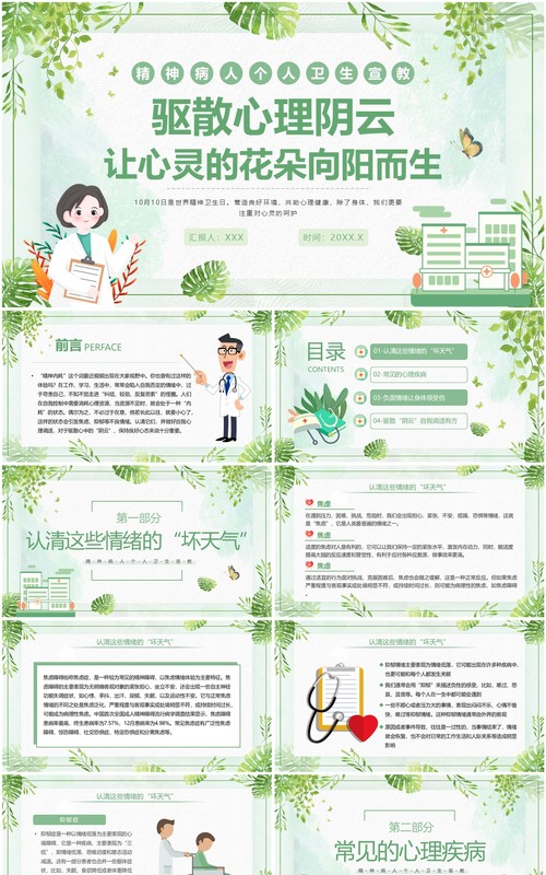 绿色清新风精神病人个人卫生宣教PPT模板
