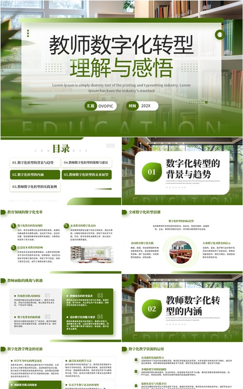 绿色简约风教师数字化转型理解与感悟PPT模板