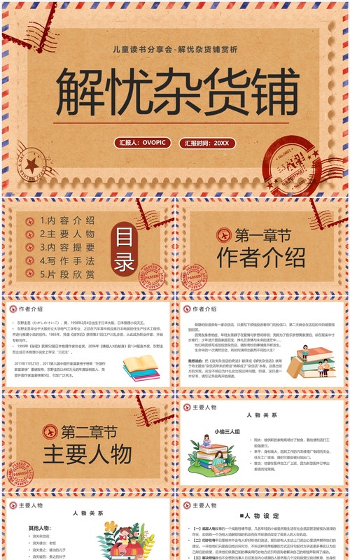 棕色复古风读书分享会解忧杂货铺PPT模板