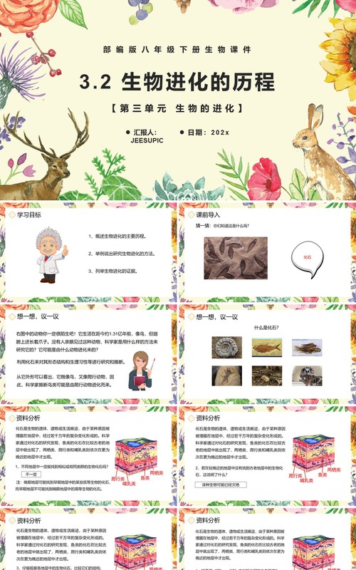 部编版八年级生物下册生物进化的历程课件PPT模板