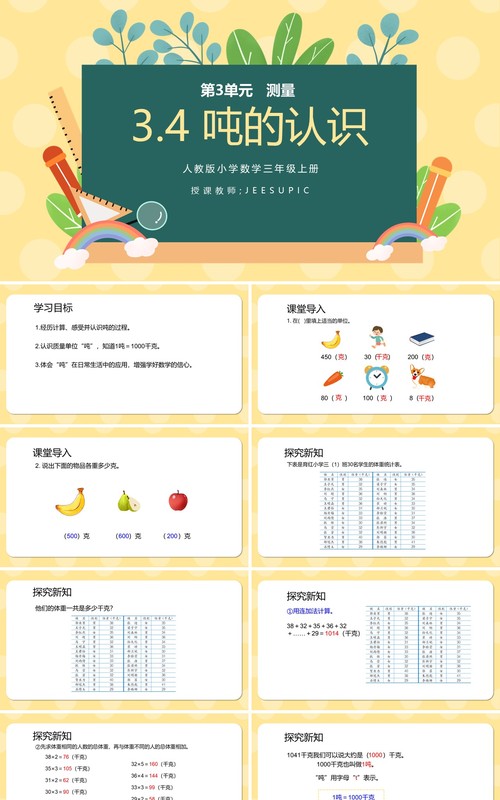 部编版三年级数学上册吨的认识课件PPT模板