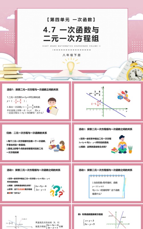 部编版八年级数学下册一次函数与二元一次方程组课件PPT模板