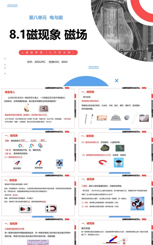 部编版九年级物理全册磁现象磁场课件PPT模板