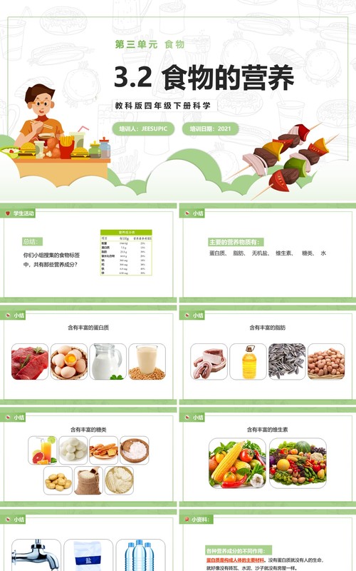 教科版四年级下册食物的营养课件PPT模板