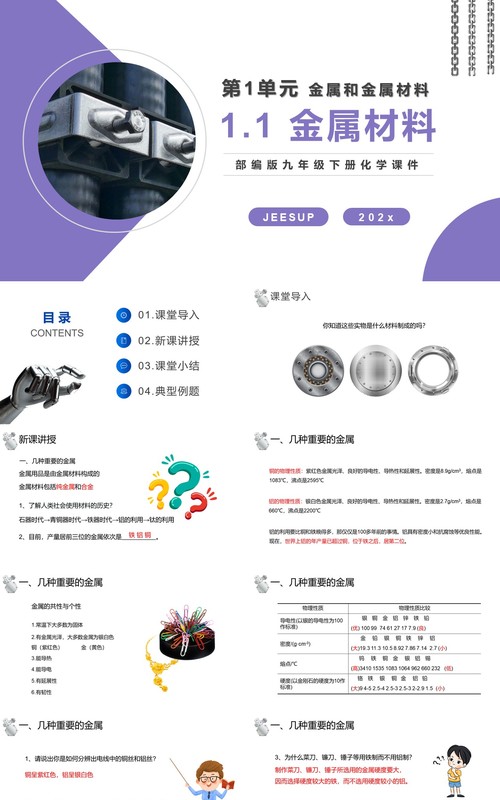 部编版九年级化学下册金属材料课件PPT模板