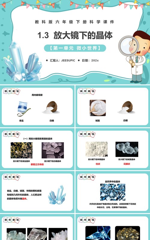 教科版六年级科学下册放大镜下的晶体课件PPT模板