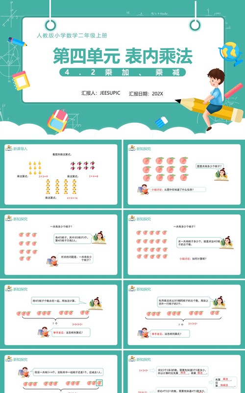 部编版二年级数学上册表内乘法乘加乘减课件PPT模板