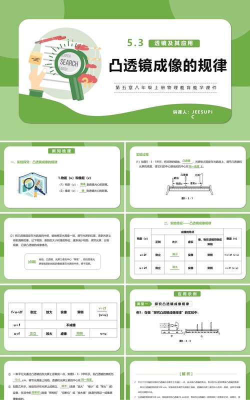 部编版5.3第五章凸透镜成像的规律八年级物理课件PPT模版