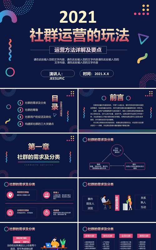 蓝色时尚互联网微信社群运营的玩法方法详解及要点通用PPT模板