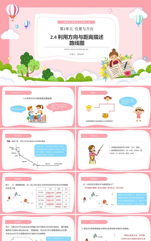 部编版六年级数学上册利用方向与距离描述路线图课件PPT模板