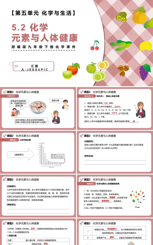 部编版九年级化学下册化学元素与人体健康课件PPT模板