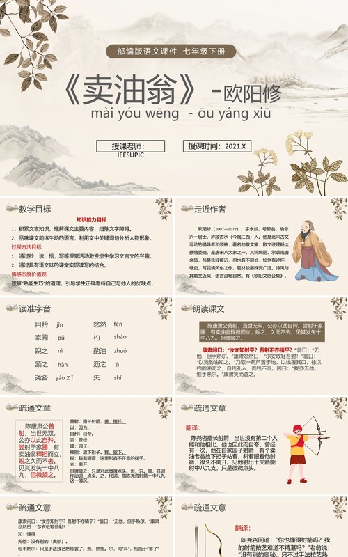 部编版七年级语文下册买油翁课件PPT模板