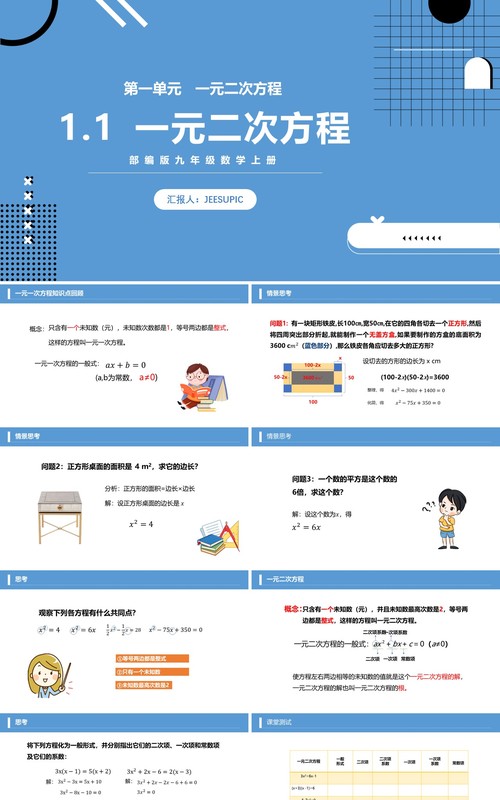 部编版九年级数学上册一元二次方程课件PPT模板