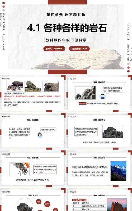 教科版四年级下册各种各样的岩石课件PPT模板