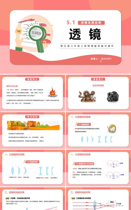 部编版5.1第五章透镜八年级物理课件PPT模版