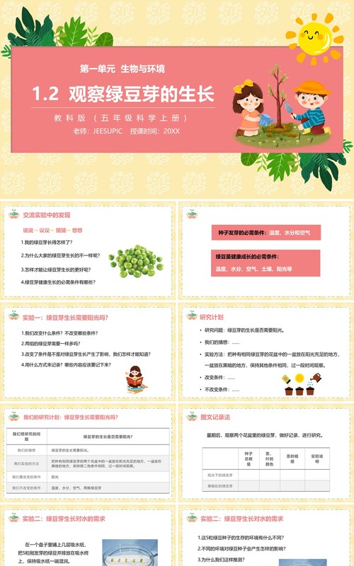 教科版五年级科学上册观察绿豆芽的生长PPT模板
