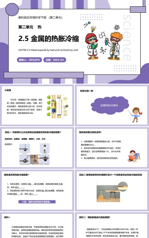 教科版五年级科学下册金属的热胀冷缩课件PPT模板