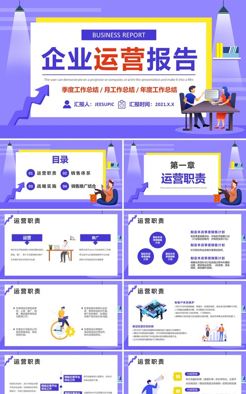 创意扁平化企业运营报告年度工作总结策划计划PPT模板