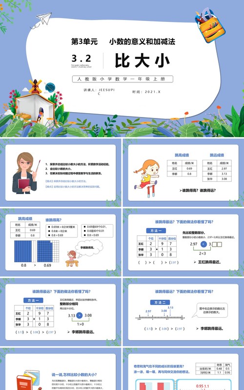 部编版一年级数学上册比大小课件PPT模板