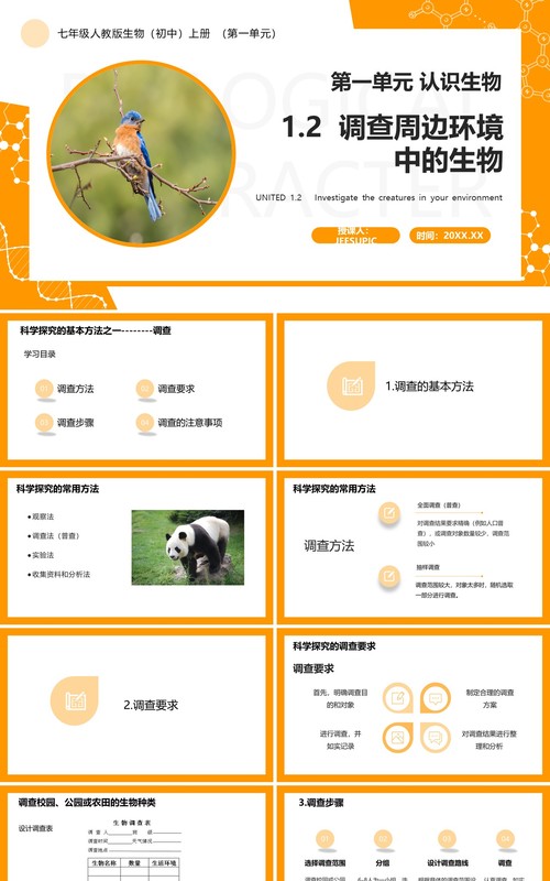 部编版七年级生物上册调查周边环境中的生物PPT模板