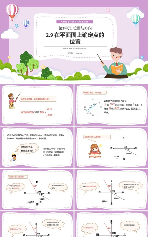 部编版六年级数学上册在平面图上确定点的位置课件PPT模板