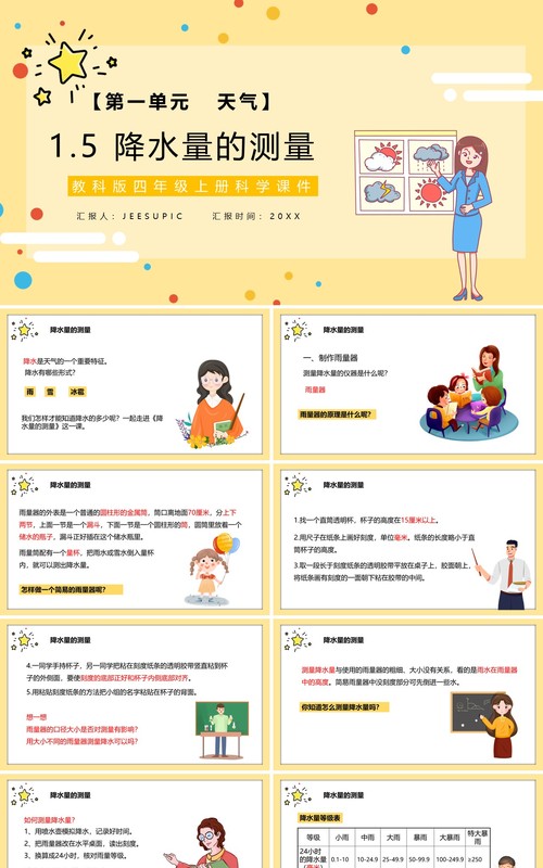 教科版四年级科学上册降水量的测量教育课件PPT模板