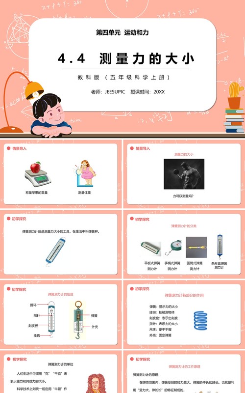 教科版五年级科学上册测量力的大小PPT模板