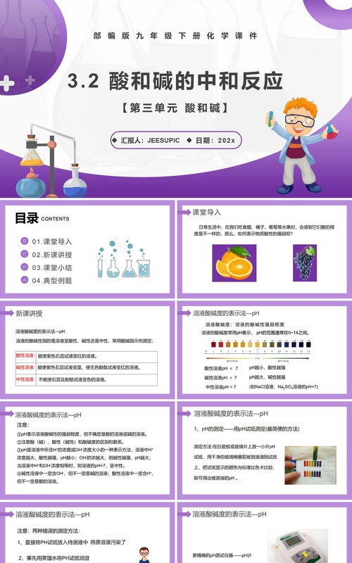 部编版九年级化学下册酸和碱的中和反应课件PPT模板