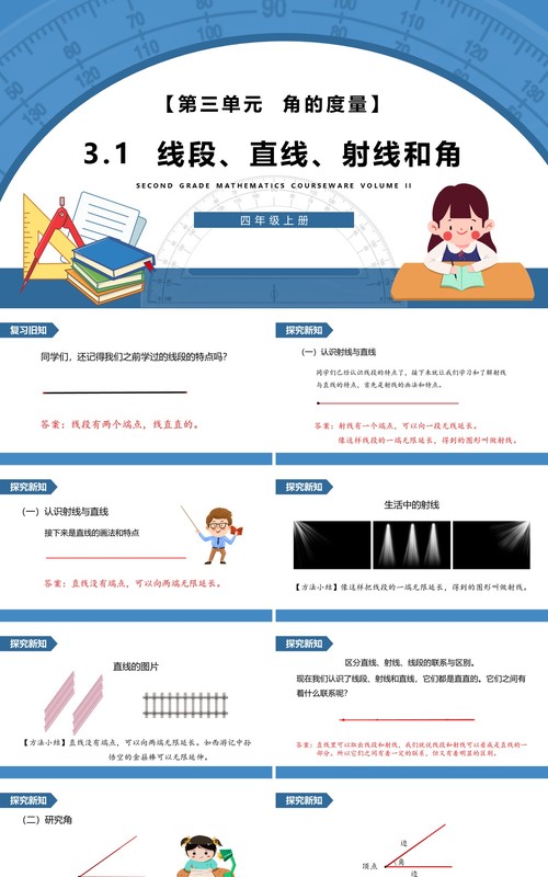 部编版四年级数学上册线段直线射线和角课件PPT模板